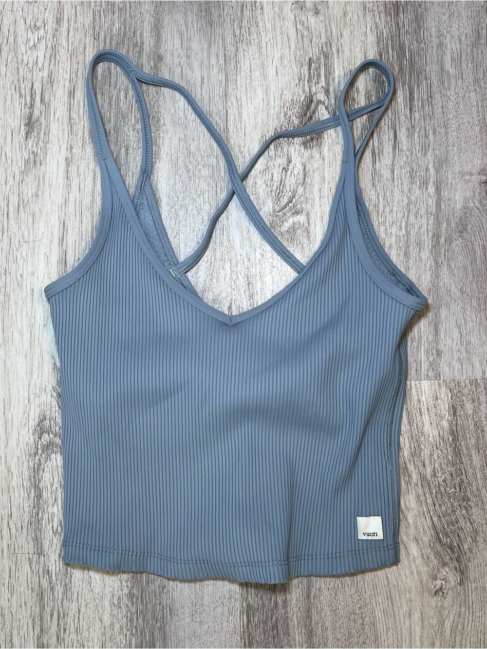 Vuori Ribbed Crossback Crop Tank — Slate Blue Size 6